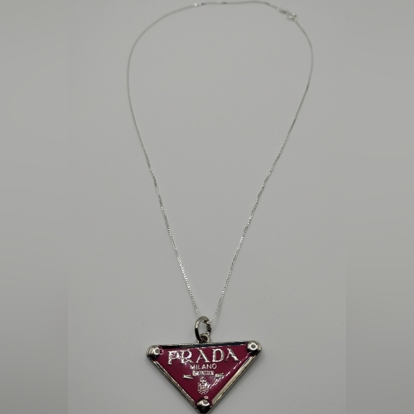 Prada Milano Fuscia Pendant Authentic On A 925 Sterling Silver Necklace - Picture 5 of 9